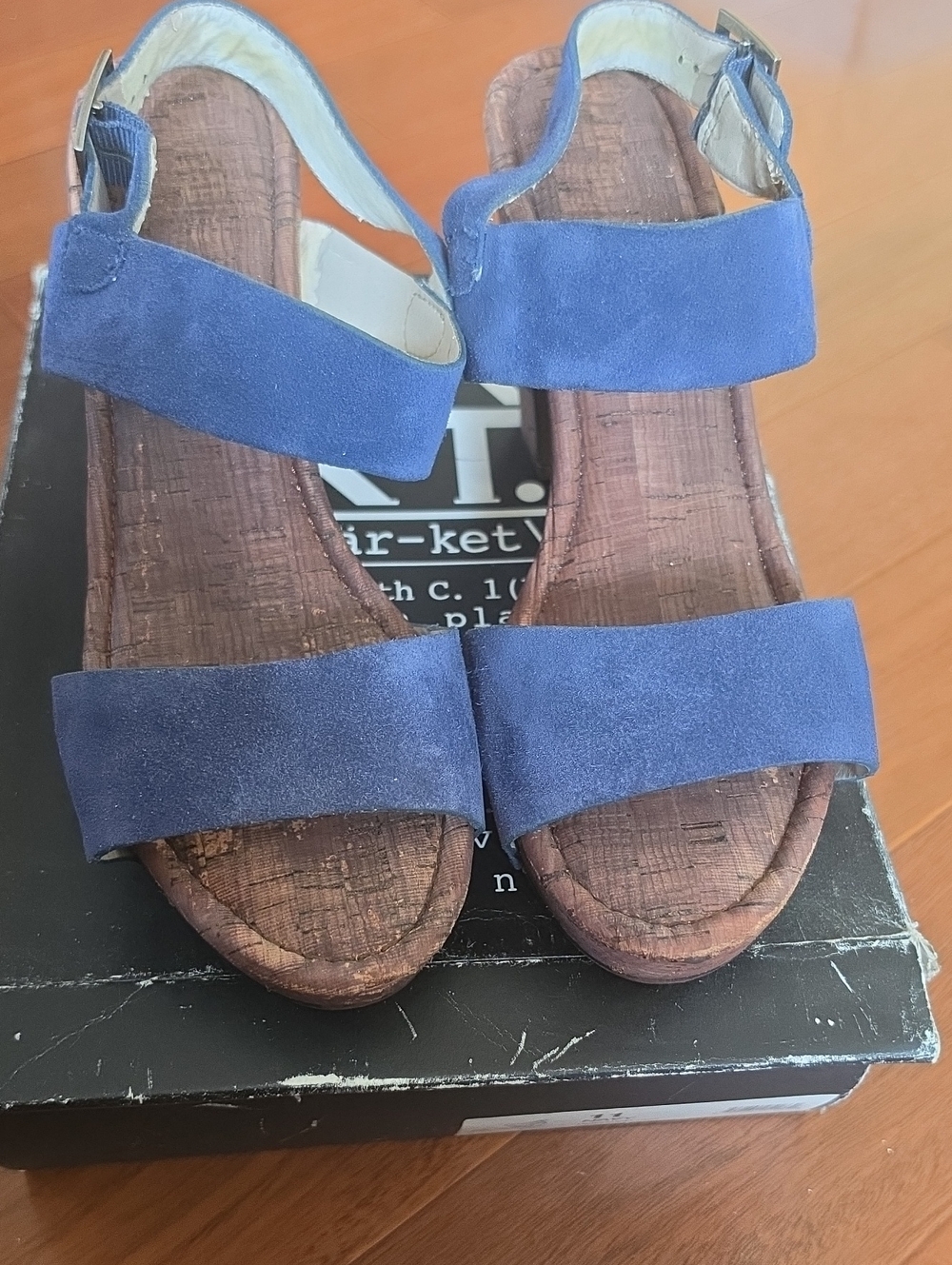 MRKT Women's Blue Suede Open-Toe Sandals Size 11